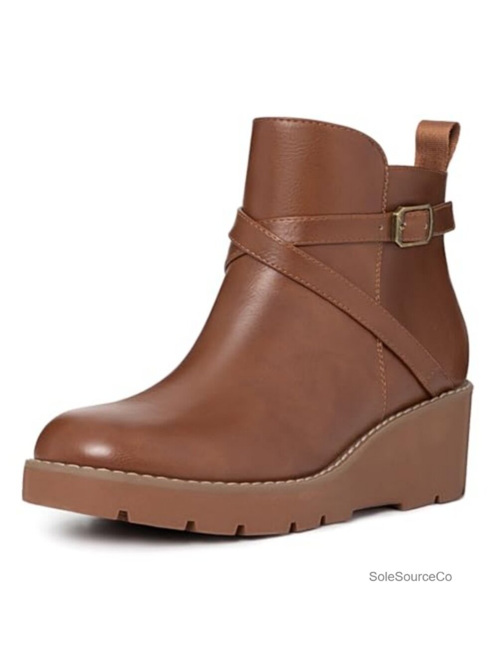 Womens Wedge Ankle Boots Platform Lug Sole Buckle Short Booties Side Zipper